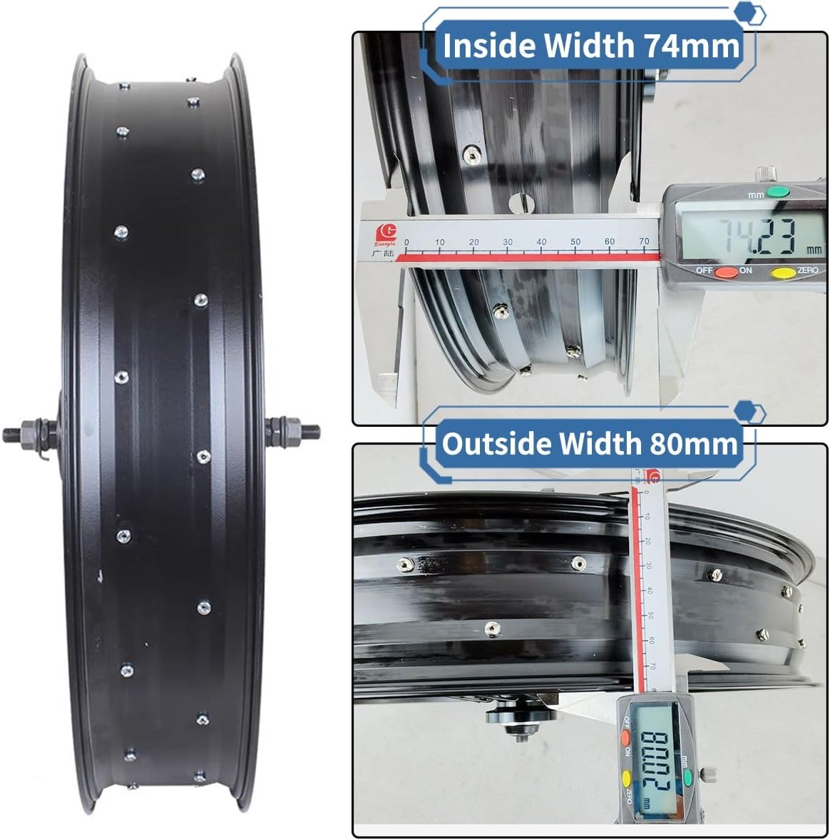 20in/26in X 4.0" Fat Tire Bike Front Wheel Disc Brake Snow Bike Wheel Quick Release 9x135mm 36H Hubs Beach Bike Wheels for E-Bike 45# Spokes