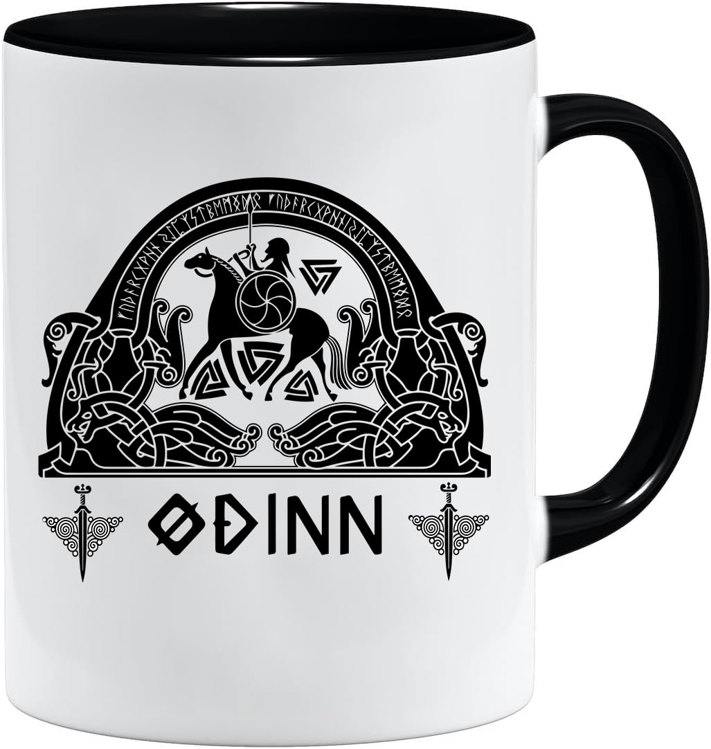 Nordic Viking Mug Gift Idea for Old Men Dad Grandpa Coffee Mug Viking Motif Skull Beer Mug Thors Hammer (VIKING019)