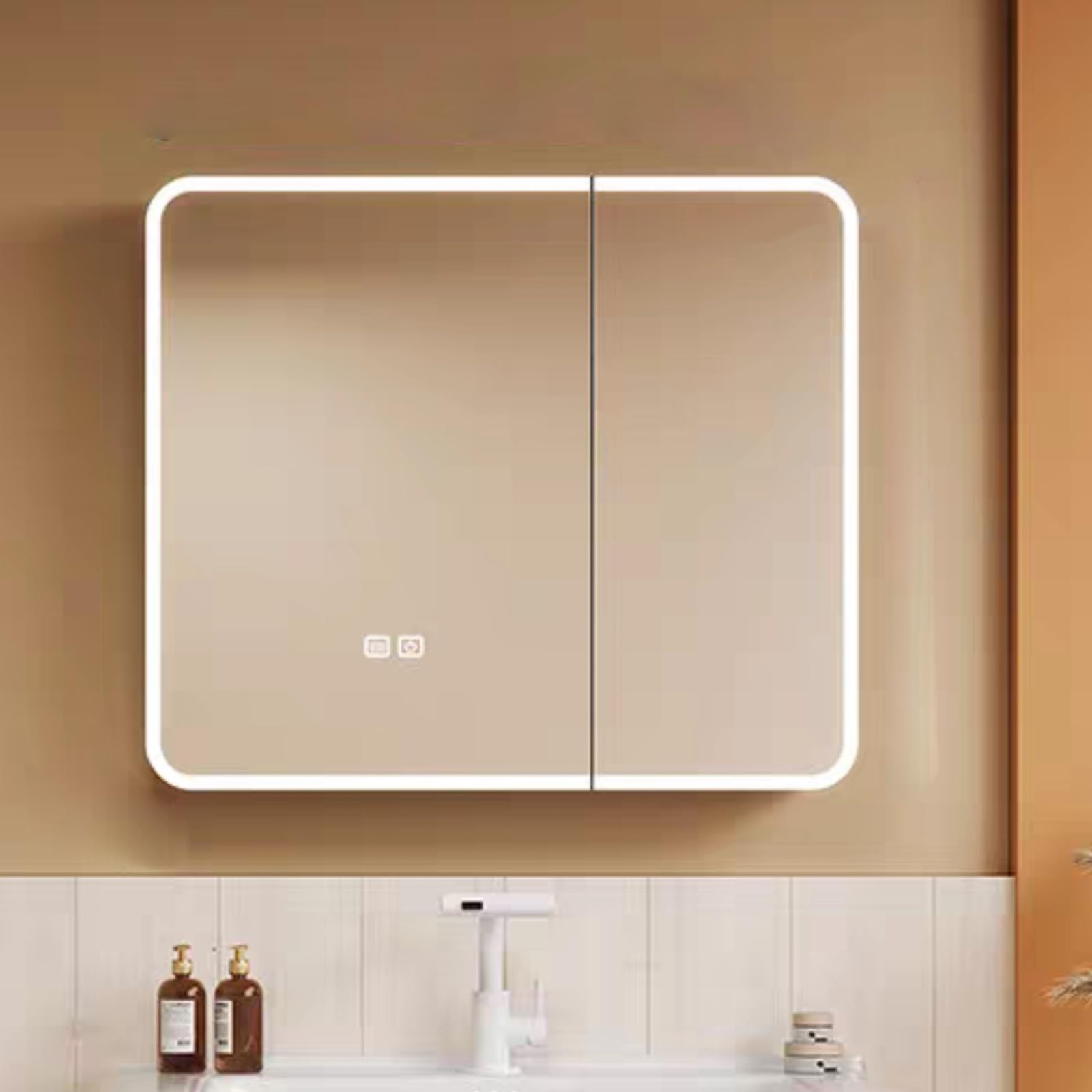 Gabinete de Espejo de Baño de Iluminación LED Mueble con Espejo Espejo Armario Baño Gabinete de Pared para Baño Antivaho Grande 3 Temperaturas de Color Regulables con Sensor Táctil(80x13x70cm)