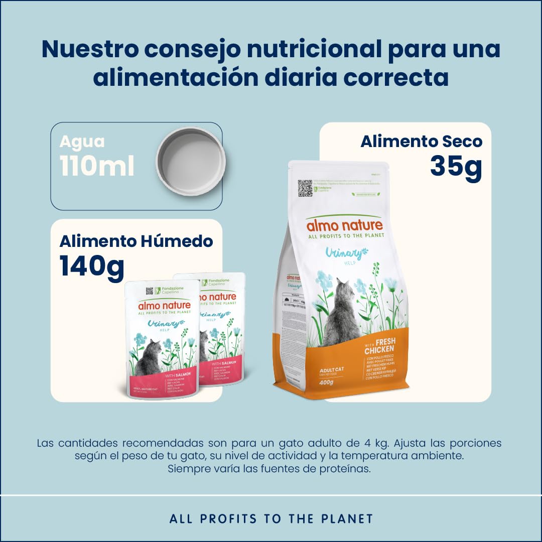 Almo Nature Functional Urinary Help - Comida Húmeda para Gatos Adultos de Salmón - Soporte para el Bienestar del Tracto Urinario - 30 Bolsitas de 70g