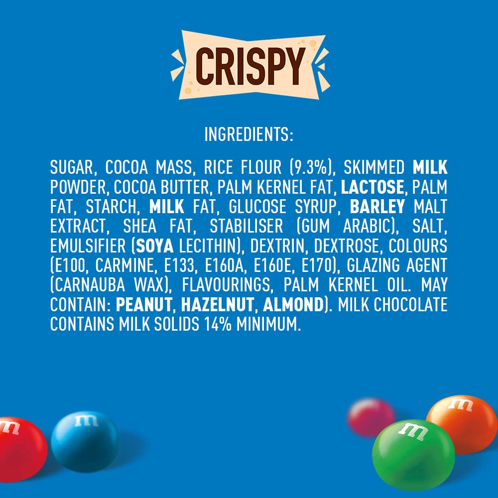 M&M'S Crispy Schokolade Großpackung | American Football Snacks | Schokolinsen mit Knusperkern | 850g (Packung mit 3)
