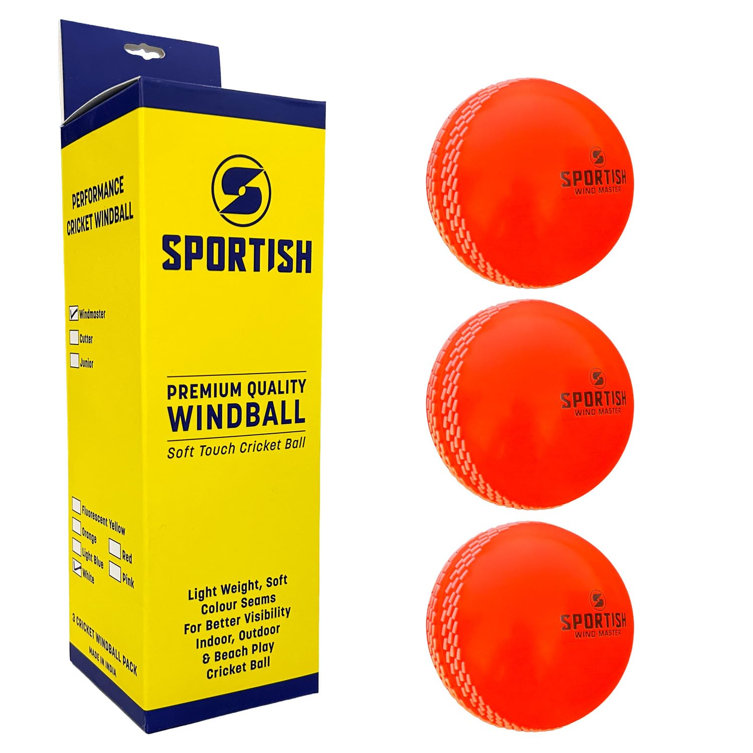 SPORTISH Cricket Wind Ball Wind Master – Made with Premium PVC Material for Durable Performance, Ideal for Practice, Training, and Outdoor Play – Pack of 3