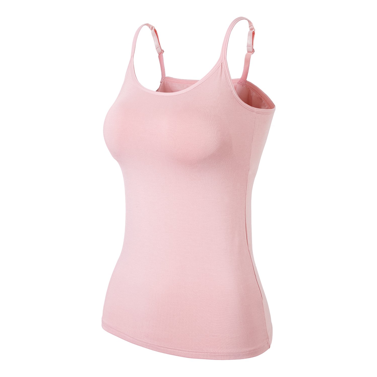 Basic Modal Camisole Adjustable Spaghetti Straps Tank Top Built in Bra for Women Pink XX-Large