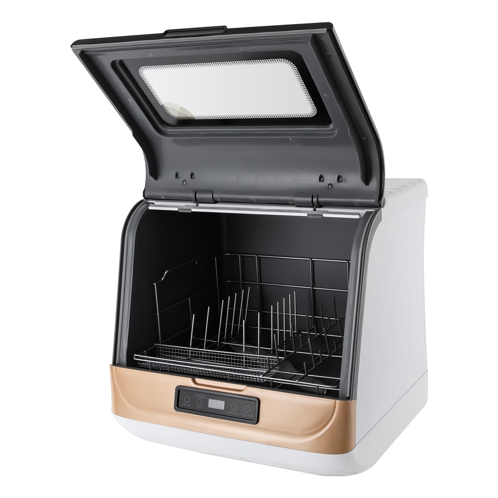 Mini lavastoviglie 800 W, lavastoviglie da tavolo con 5 programmi e ugello girevole a 360°, controllo touch, lavastoviglie da tavolo con 2 modalità di lavaggio e indicatore LED, perfetto per piccole