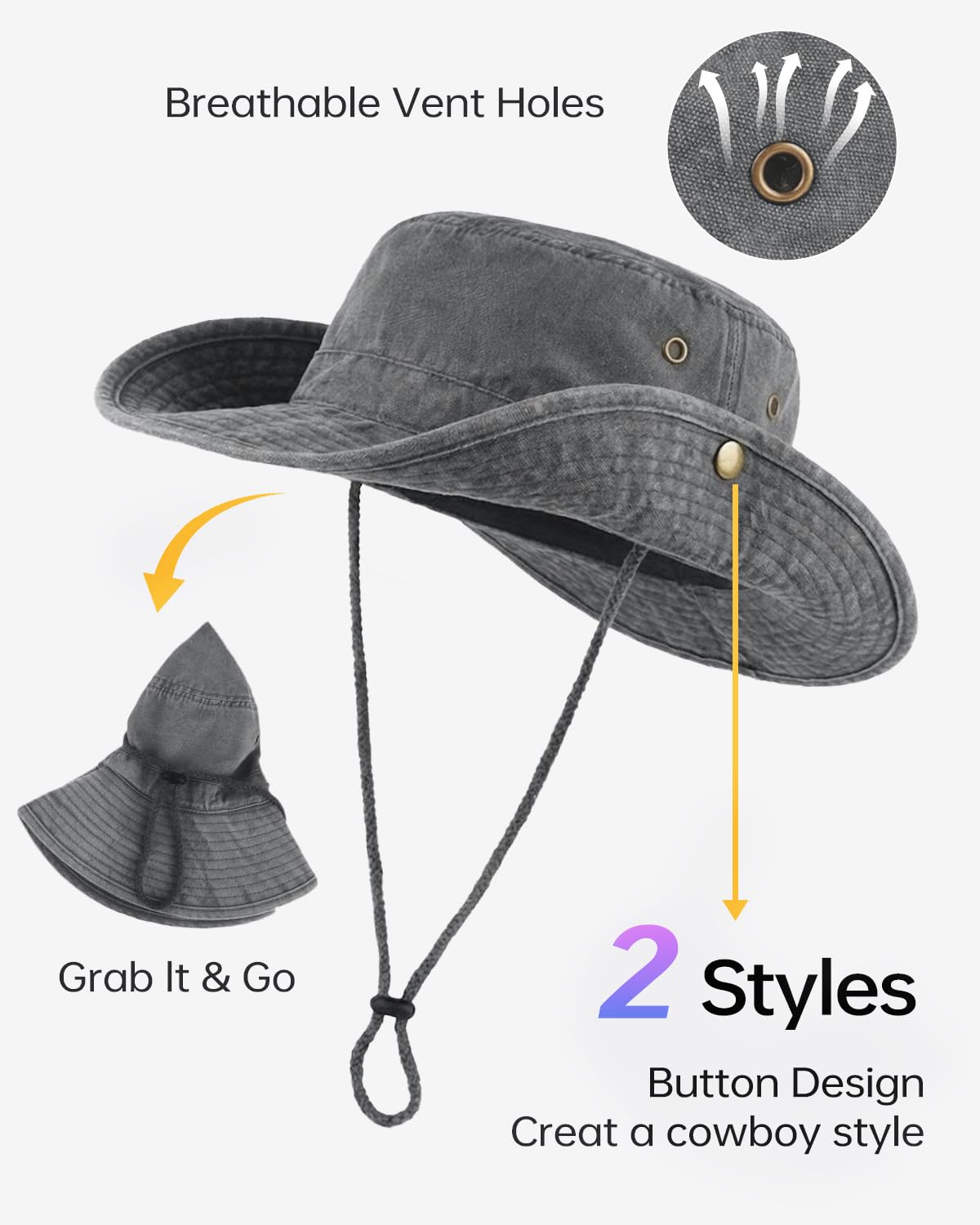 Zylioo XXL Sombrero de arbusto para cabeza grande, sombrero de ala ancha de gran tamaño, sombrero de safari boonie UV para pesca al aire libre pesca golf