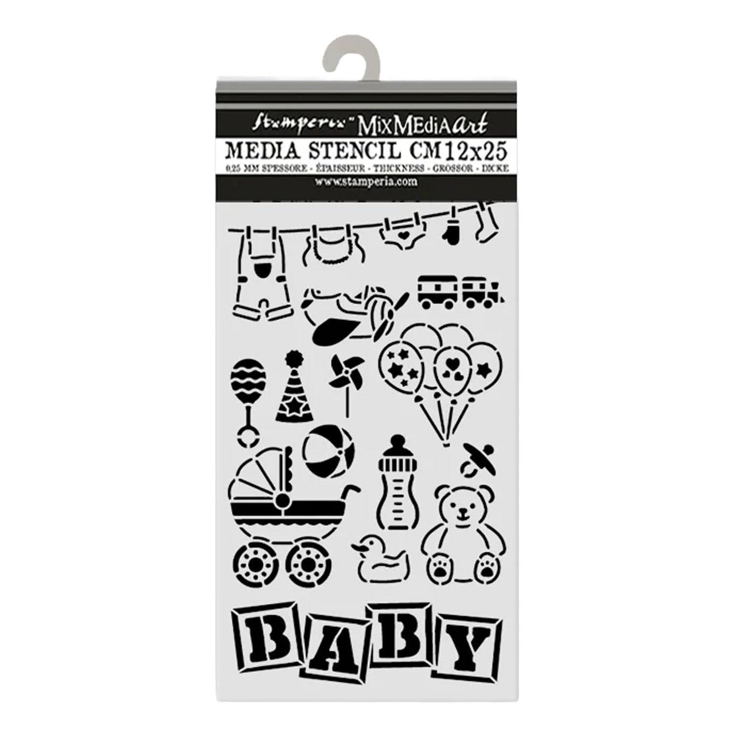 Stamperia - Thick Stencil for Scrapbooks, Albums, Cards, Bullet Journals, and More, Flexible Material, Easy to Clean, Perfect for Crafts and Gifting (Baby, Elements)