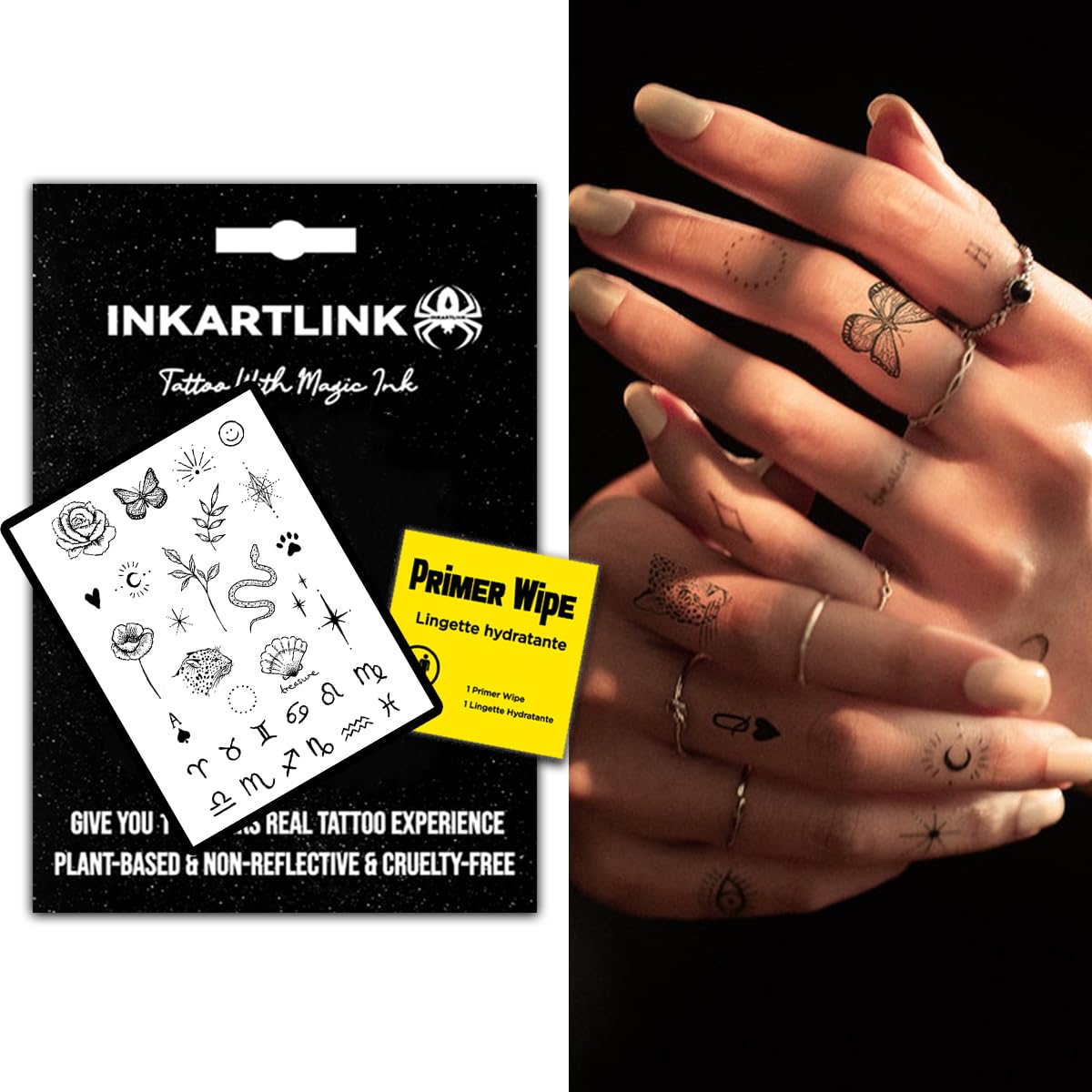 INKARTLINK Women's Henna Finger Tattoos - Semi-permanent Temporary Tattoo Stickers, Waterproof & Unique Designs for Parties (Mini Finger Tattoo 2)