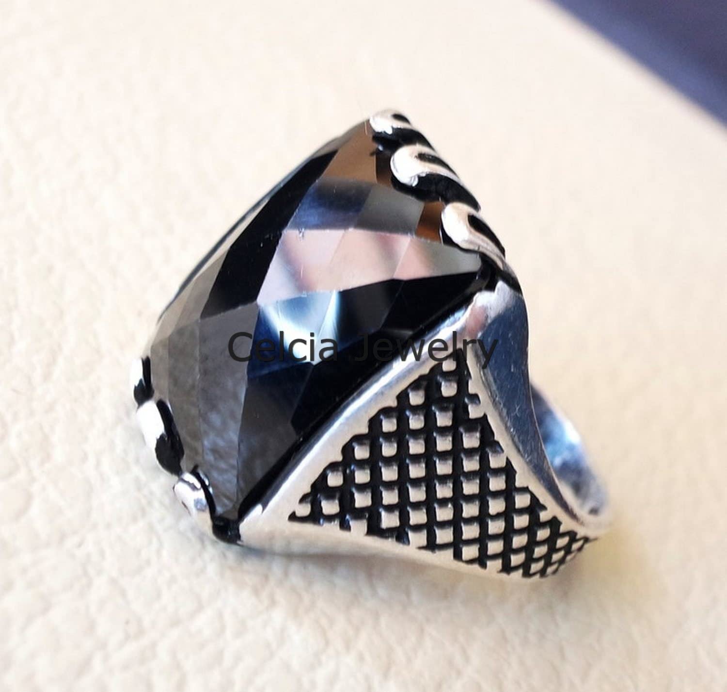 Anillo de estilo oriental de oriente medio con piedras preciosas de ónix negro, anillo de declaración de plata de ley 925 real, anillo de sello para hombres, regalos de compromiso