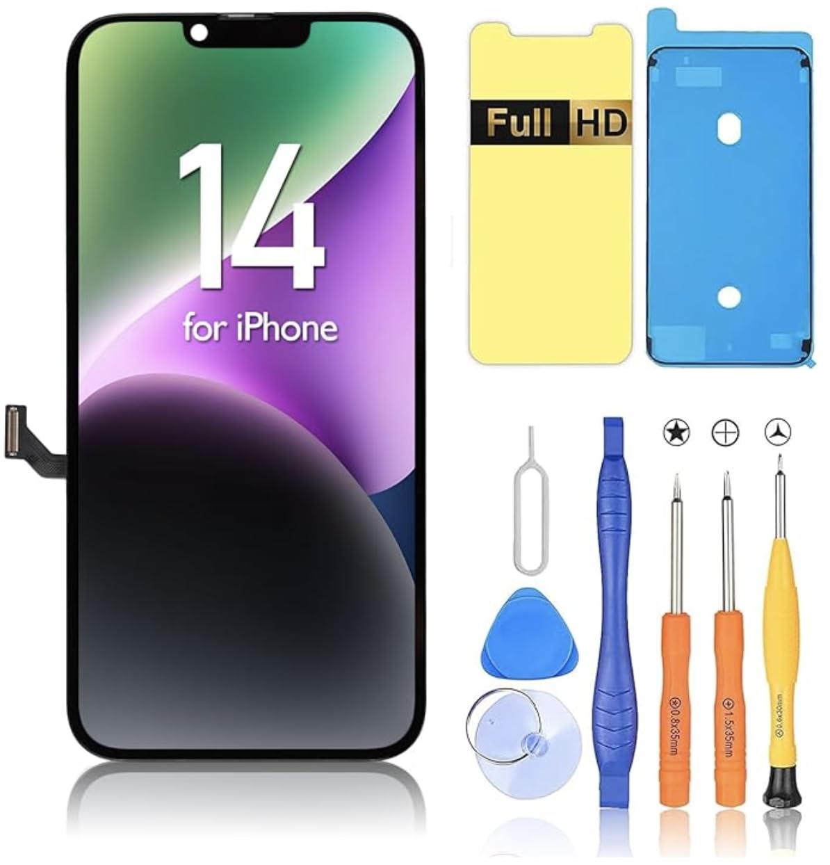 Schermo di ricambio per iPhone 14, display LCD da 6,1 pollici con touch screen 3D per A2160, A2217, A2215 con kit di attrezzi di riparazione