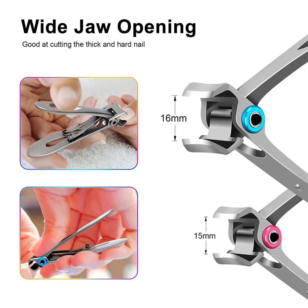 Set Tagliaunghie Tagliaunghie con Apertura A Mascella Larga Tagliaunghie per Unghie E Unghie dei Piedi in Acciaio Inossidabile con Lima per Unghie per Uomini Donne Anziane,Silver