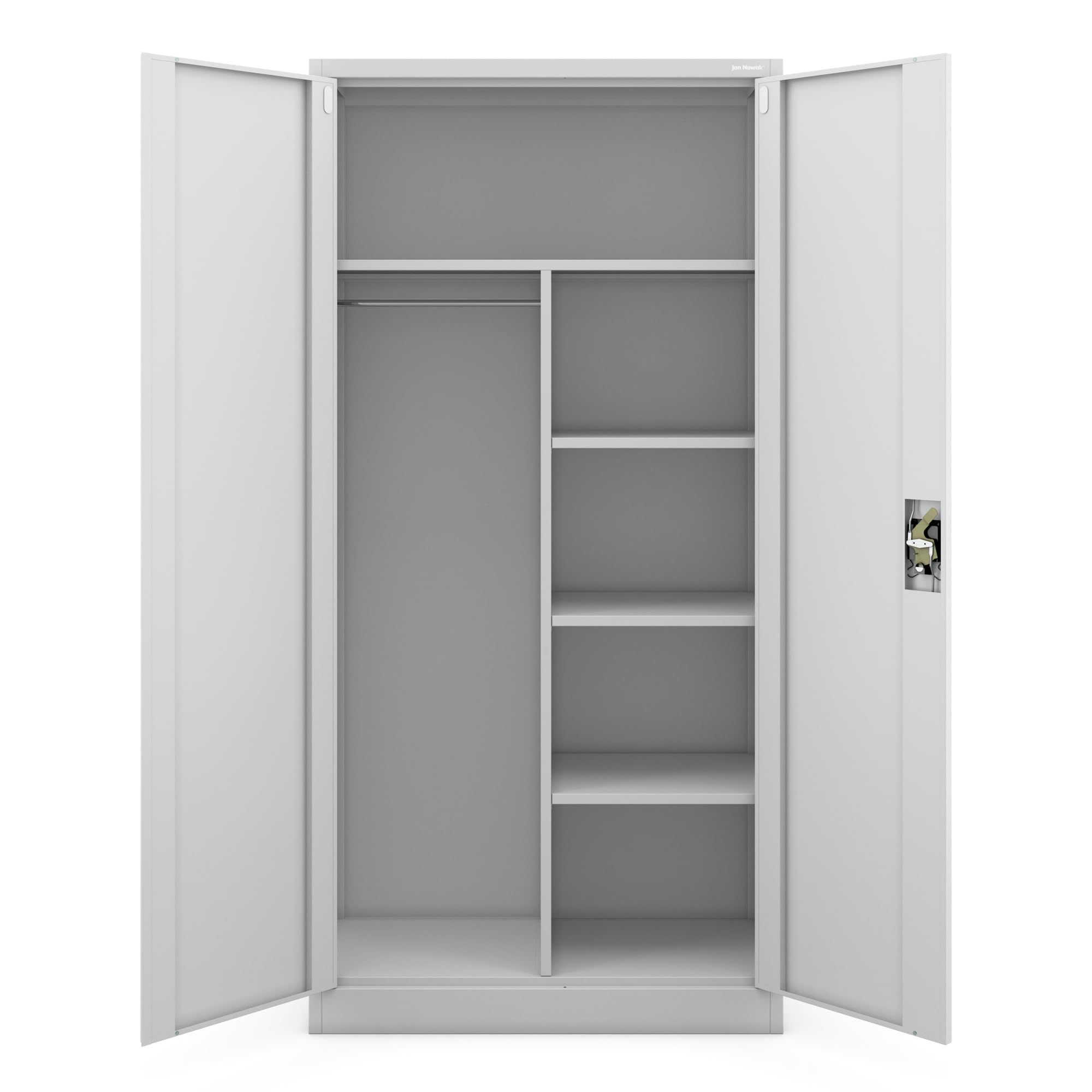 Jan Nowak Metallschrank 185 x 90 x 45 cm | Büroschrank Abschließbar mit Kleiderstange, Pulverbeschichtung | Aufbewahrungsschrank Umkleideschrank Spind Kleiderstange | Grau