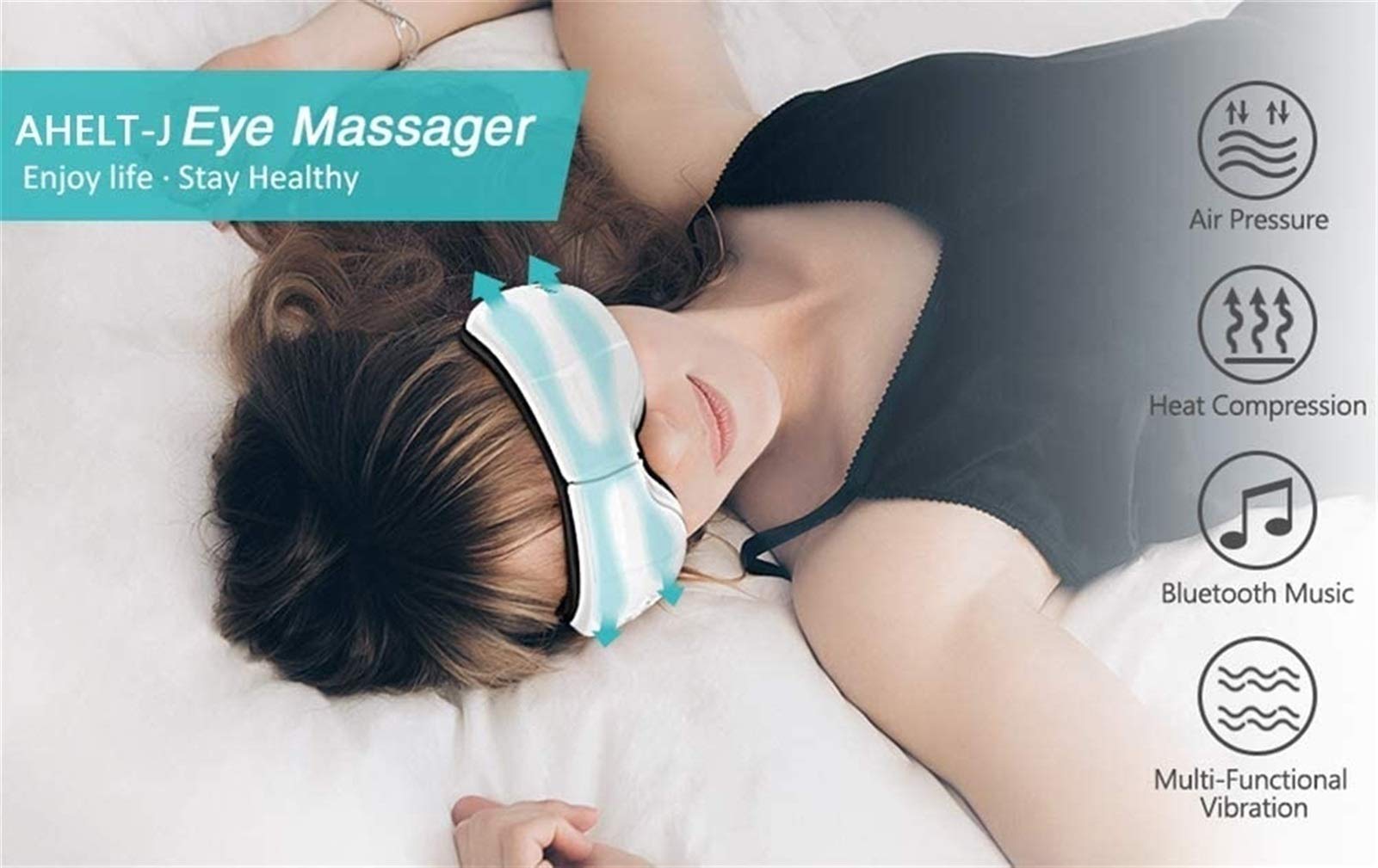 Masajeador de ojos eléctricos con calor, compresión de aire, música bluetooth, masajeador de ojos inalámbricos para aliviar los ojos secos, la fatiga ocular, la mejora de la circulación sanguín