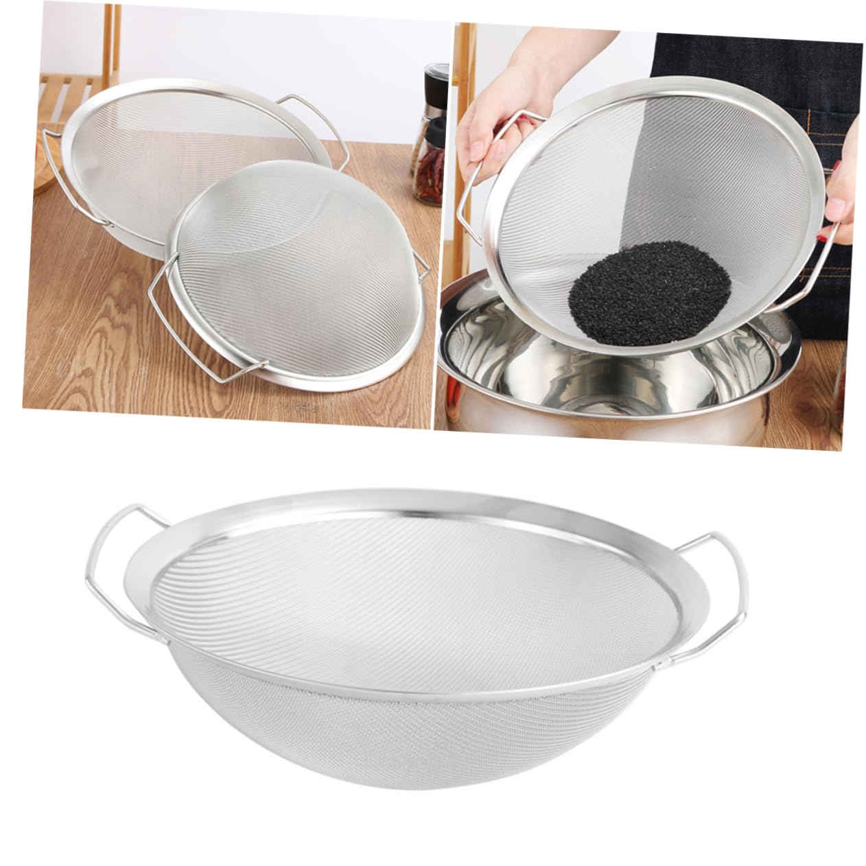 VALICLUD Colador de Malla Inoxidable con Doble Asa para Cocina Colador Multifuncional para Arroz Verduras y Escurrir Pasta