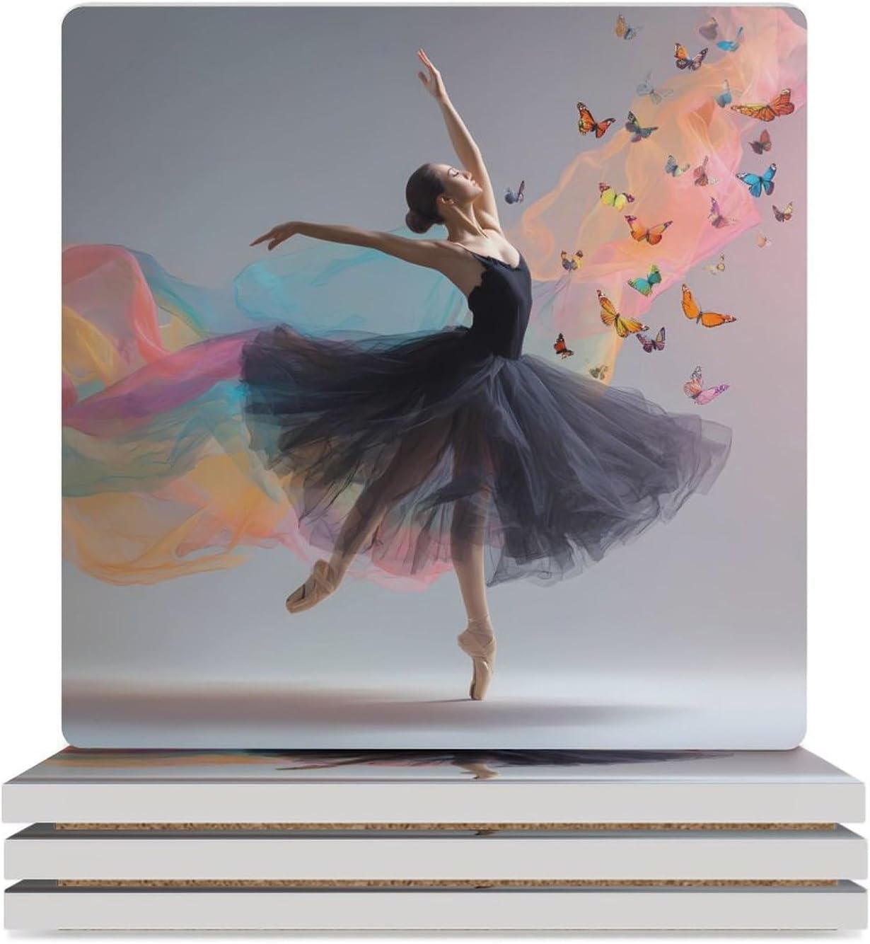 Ballerina Dancers Woman Dancing Coaster for Drinks Square Ceramic Table Coasters Stone Mat Crafts 4PCS Home Kitchen Decor