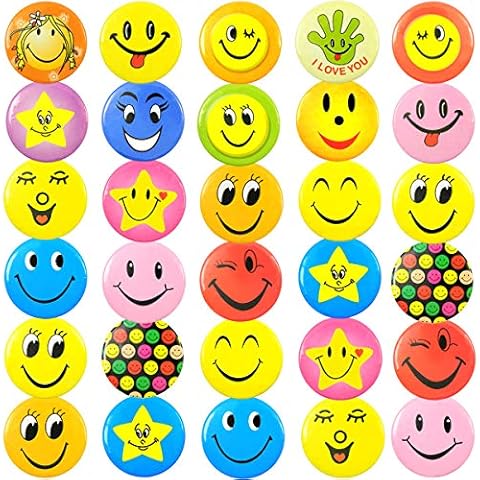 QY 30PCS 1.8Inch Colorful Tinplate Badges Smile Face Emoticon Button Pins Emoji Smiley Love Brooch Tag Large Size Cover