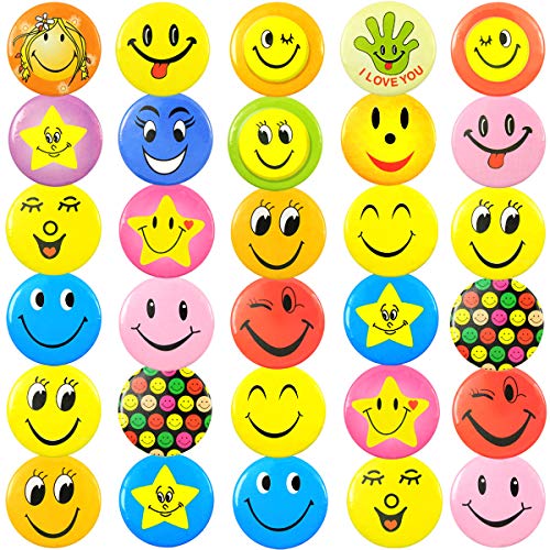 QY 30PCS 1.8Inch Colorful Tinplate Badges Smile Face Emoticon Button Pins Emoji Smiley Love Brooch Tag Large Size