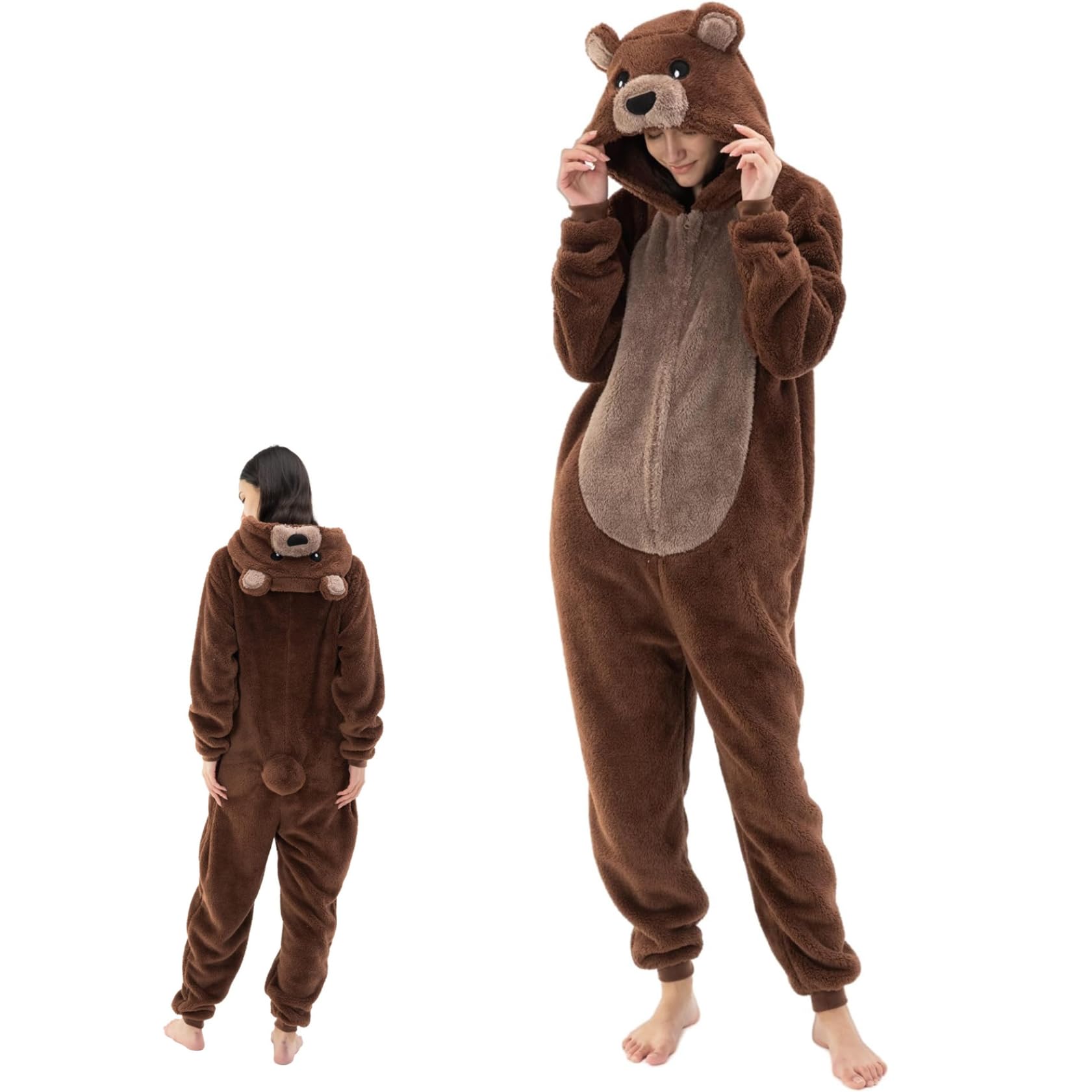 Pijamas de una pieza para adultos, mono cálido y lindo de oso, disfraces de animales con cremallera para mujeres, hombres, invierno..