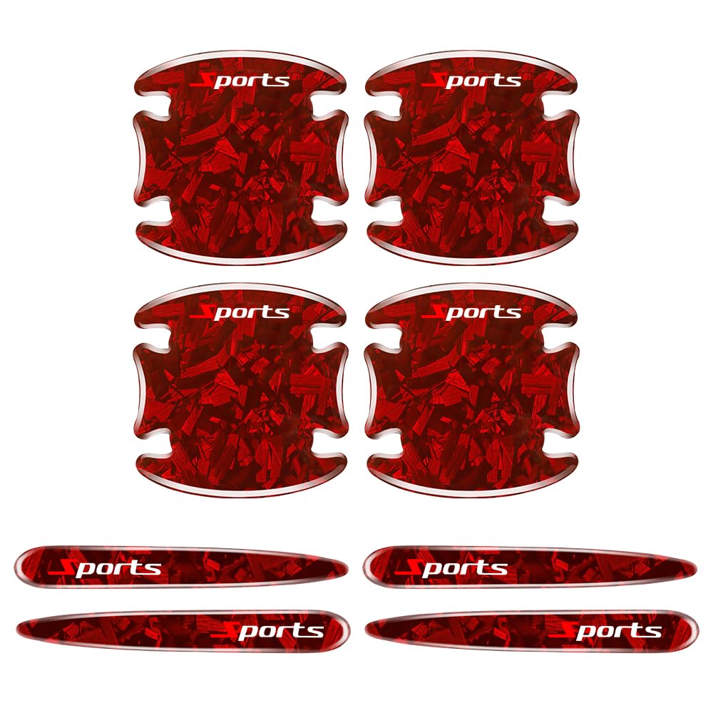 8PCS Car Door Handle Scratch Protectors, 3D Patterned Carbon Fiber-Marking，Anti Scratch,Universal for Most Cars (Red)