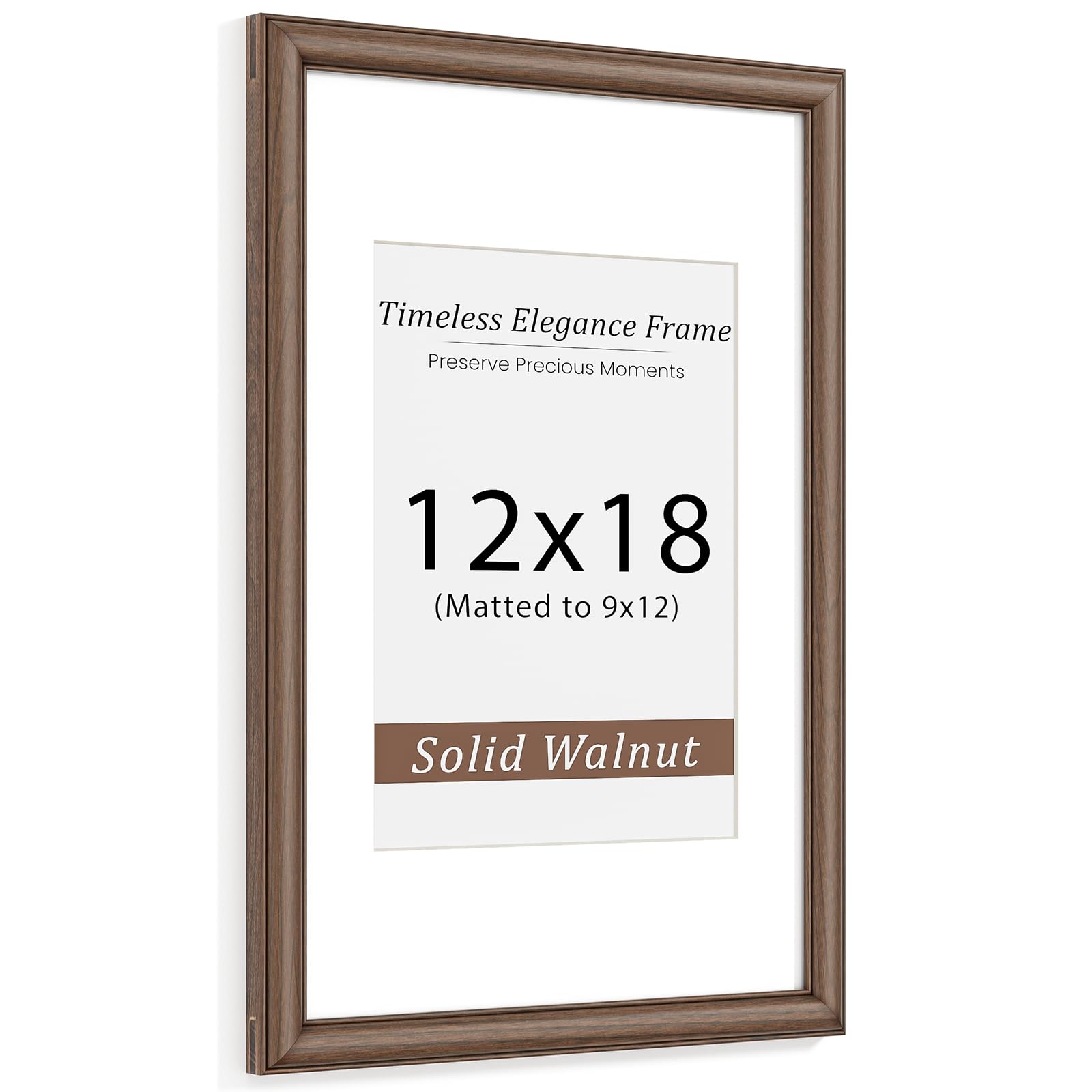 Natural Walnut 12x18 Picture Frames Mat to 9x12 Picture Display,Original Wood Handcrafted Certificate Frame,Wooden Frame 12x18 with Tempered Glass Graduation Family Wedding Photo Wall Mounted