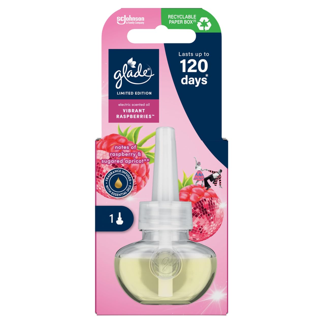 Glade Plug in Air Freshener Refill, Electric Scented Oil Room Air Freshener, Vibrant Raspberries, 20ml