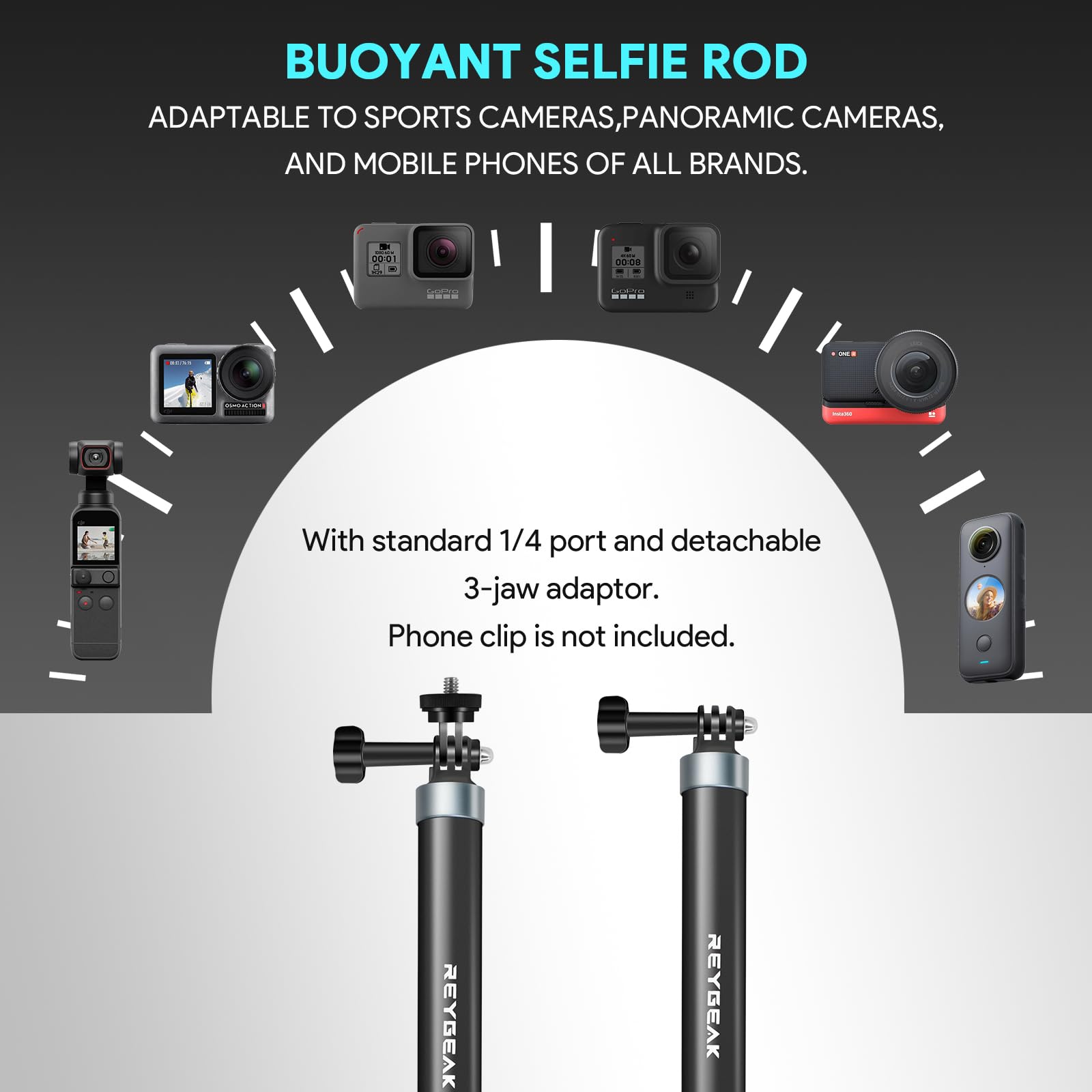 REYGEAK Perche à selfie extensible en fibre de carbone pour Insta360, monopode polaire extensible pour GoPro Max Hero 11 10 9 8, DJI Osmo Action 4/Action 3 et autres caméras (2,7 m/270 cm)