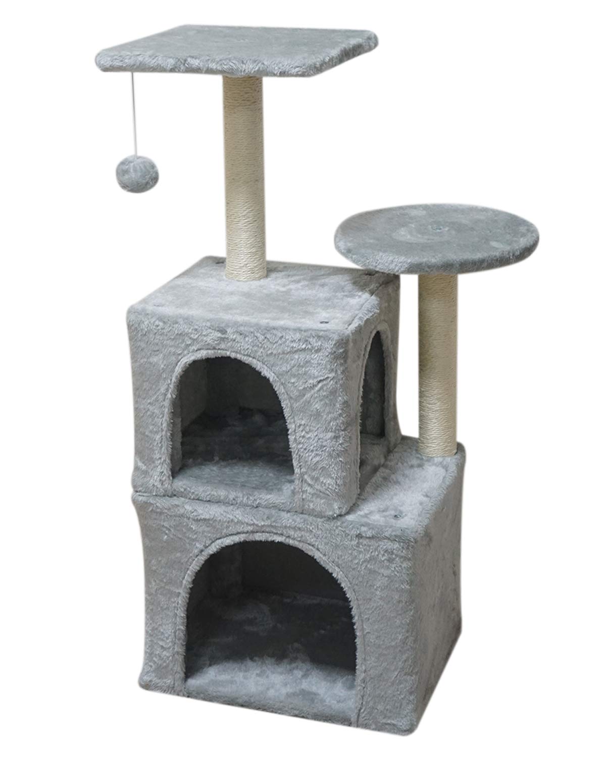 MIAO PAW 1Cat Tree CatTower Cat Condo Cat Furniture Activity Center Kitten Play House Cat Bed Sisal Scratching Posts and Double Platforms Grey