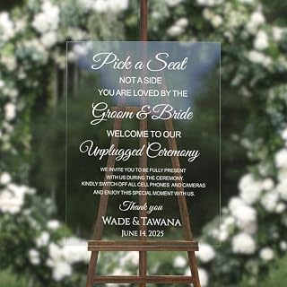 Unplugged Wedding Sign, Acrylic Unplugged Ceremony Sign,Pick a Seat Not a Side Marker, Ceremony Seating Guide, Modern Wedding Decor (12x18 inch: 30x 45 cm)