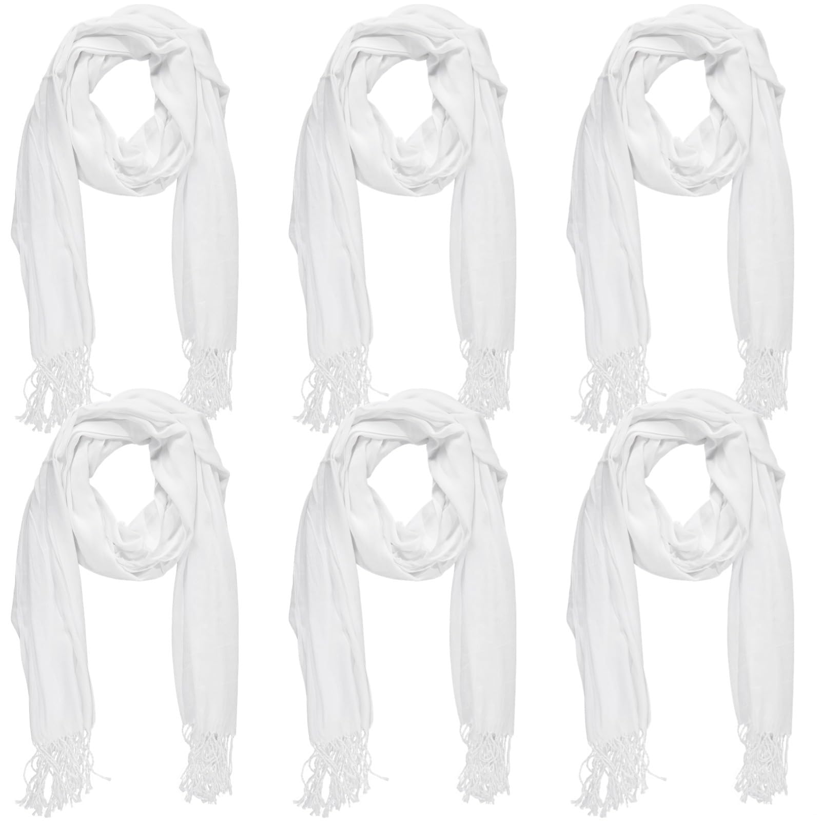 Bufandas blancas ligeras, 6 unidades, 26.8 x 78.7 pulgadas, bufandas de rayón con borlas, protección solar, listas para teñir