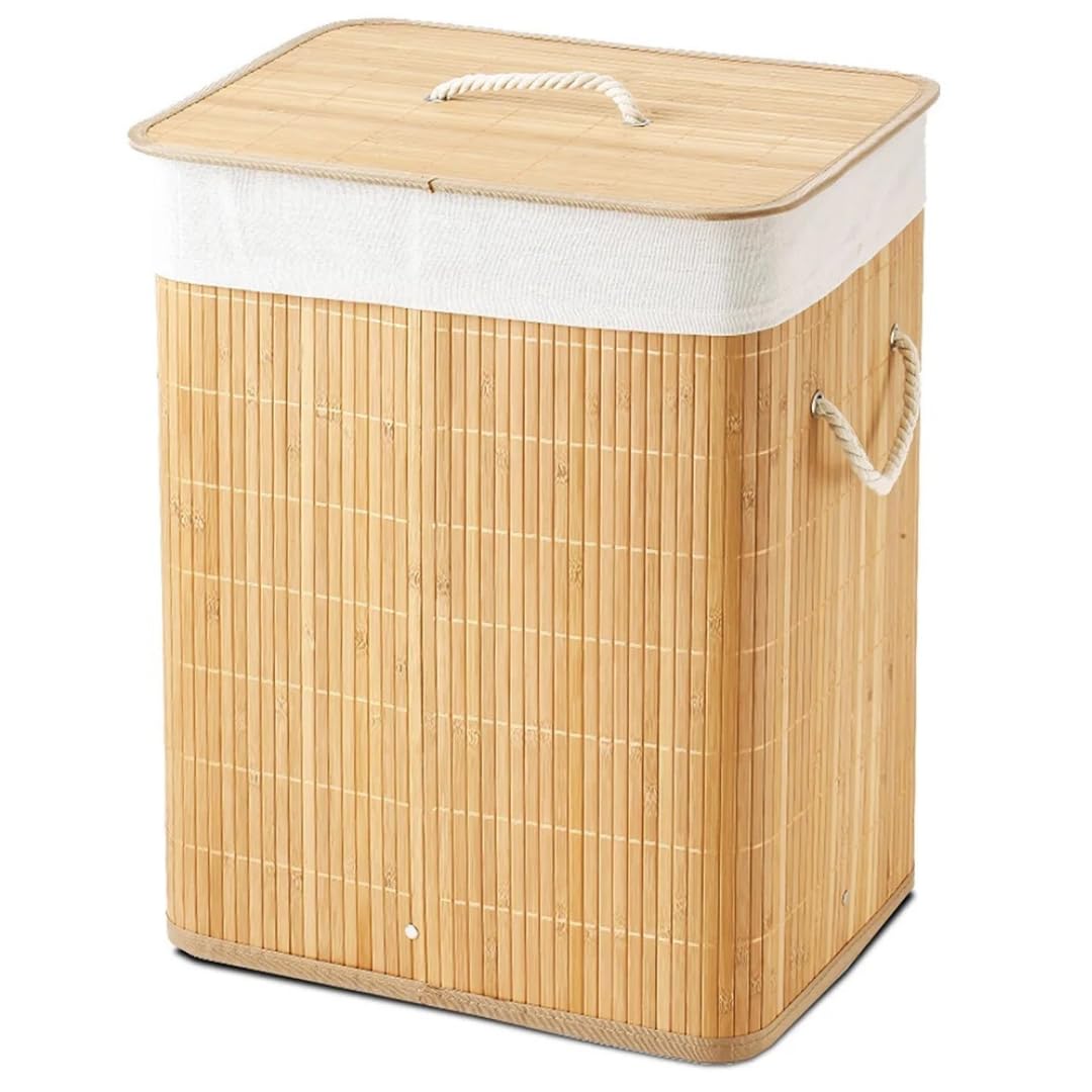 Cesto ropa sucia plegable de bambú Natural Rectangular 50x40x30cm