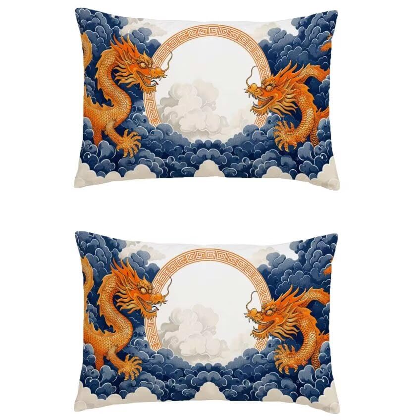 Taie oreiller double sided printing orange en lin imperméable pour décoration maison