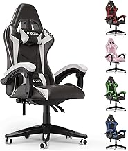 Gaming Chair Office Chair, Reclining High Back PU Leather Computer Desk Chair with Headrest and Lumbar Support, Adjustable Swivel Rolling Video Game Chairs Ergonomic Racing Chair, Black