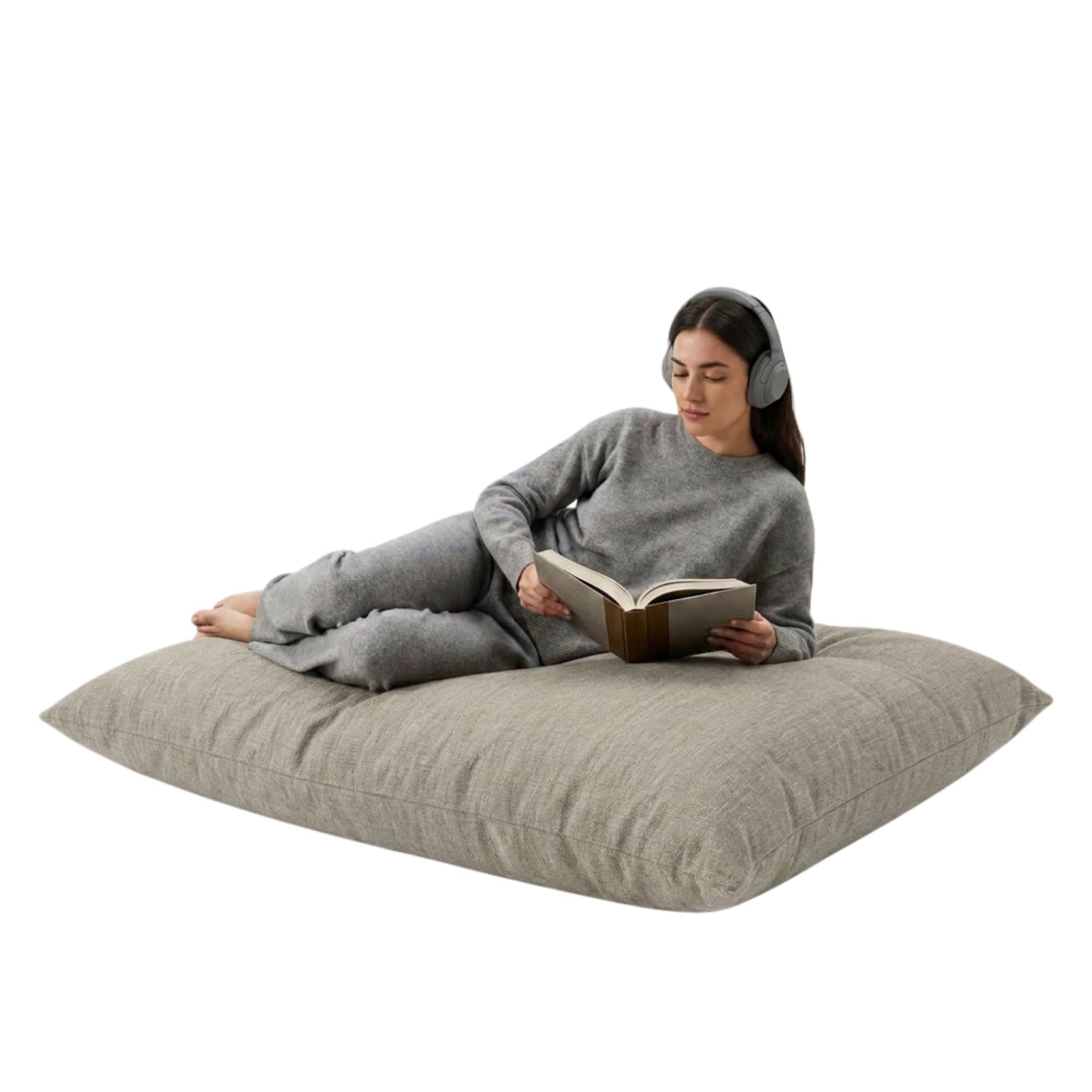 Kosiproducts Sensory Beanbag Floor Rectangle Cushions Pillow Wexford Linen Outer Removanle Washable Cover, Ergonomic, Safe Place, Neuro Divergent Surroundings, Polysterene Bead Filling -Mist-84x65