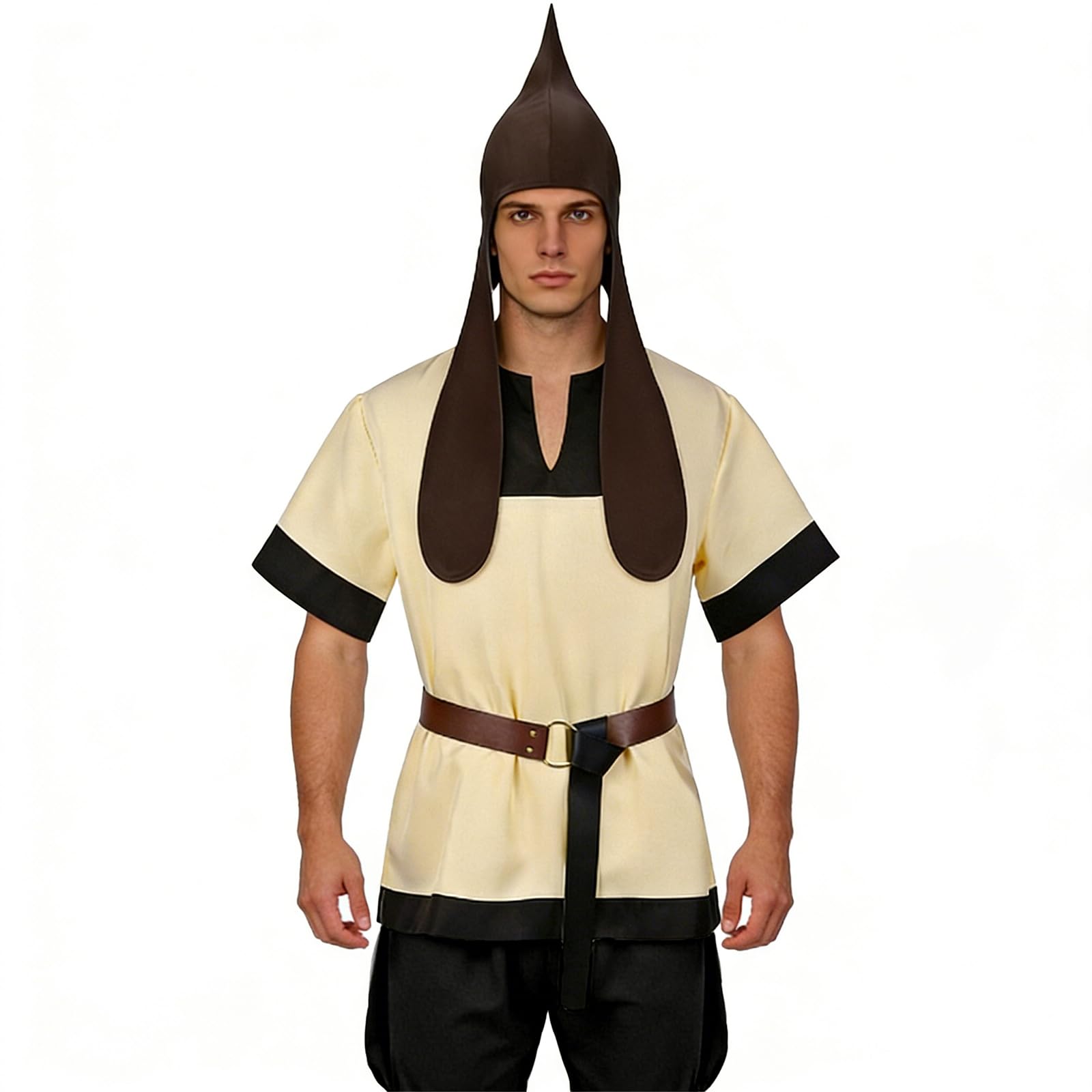 Freebily Thracian Cosplay Peasant Accessories Structured Hat Historical Carnival Headwear Medieval Cap Viking Coif Brown One Size