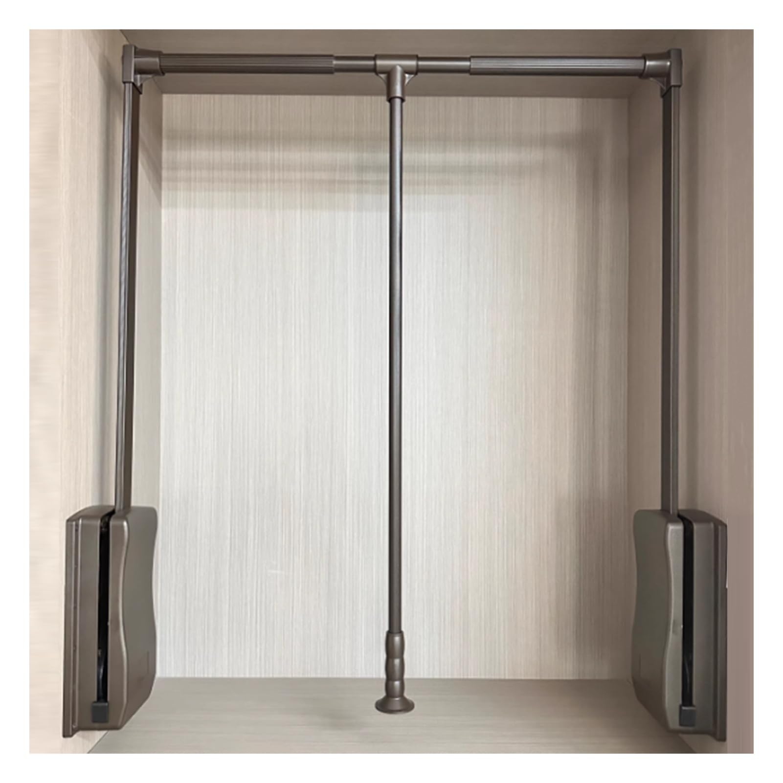 GTHTUHFD Adjustable Closet Pull Down Rods Hanger,Soft-Close Wardrobe Lift Rail Organizer,Aluminum Alloy Side/Back Mounted Closet Rod,44 Lbs Load Capacity Brown-37-51cm