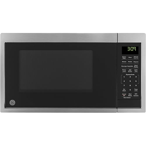 GE GCST09U1WSS Smart Countertop Microwave Oven, Scan-to-Cook Technology and WiFi-Connectivity, 900 Watts Child-Lock Home & Kitchen Essentials, 0.9 Cu. Ft, Stainless Steel