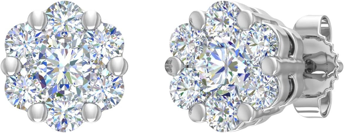 0.25 to 1 Carat Cluster Natural Diamond Stud Earrings for Women in 10K Gold or 950 Platinum