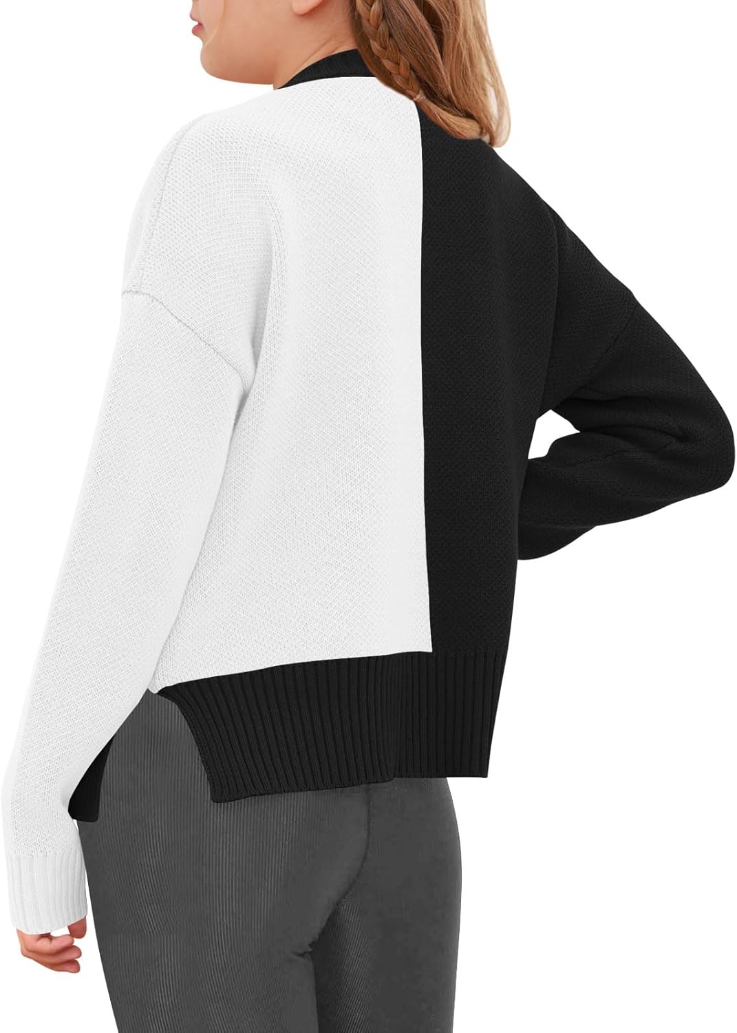 Haloumoning Girls Heart Sweater Kids Cute Color Block Knit Sweaters 7-14 Years - Image 2