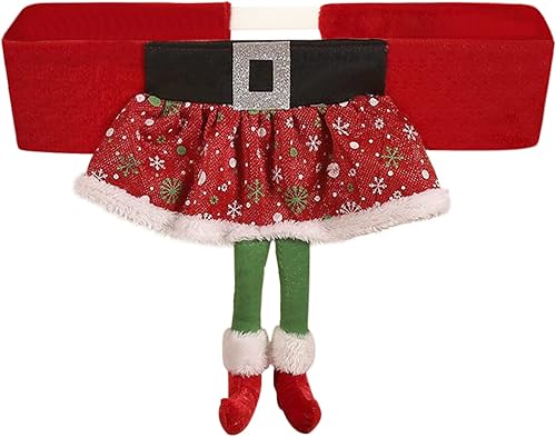 Vista 2 de Divertidas fundas de silla de Navidad para comedor, decoraciones de Feliz Navidad, lindo cinturón de Papá Noel, falda de elfo para niña, fundas