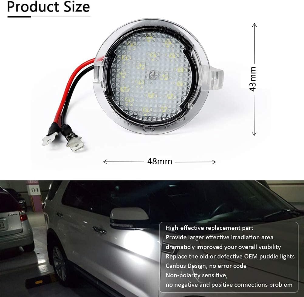 D-Lumina Side Mirror Puddle Lights Assembly Compatible with F150 Explorer Expedition Flex Edge Fusion Taurus, Under Mirror Puddle LED Lamp 6000K White 2-Pieces