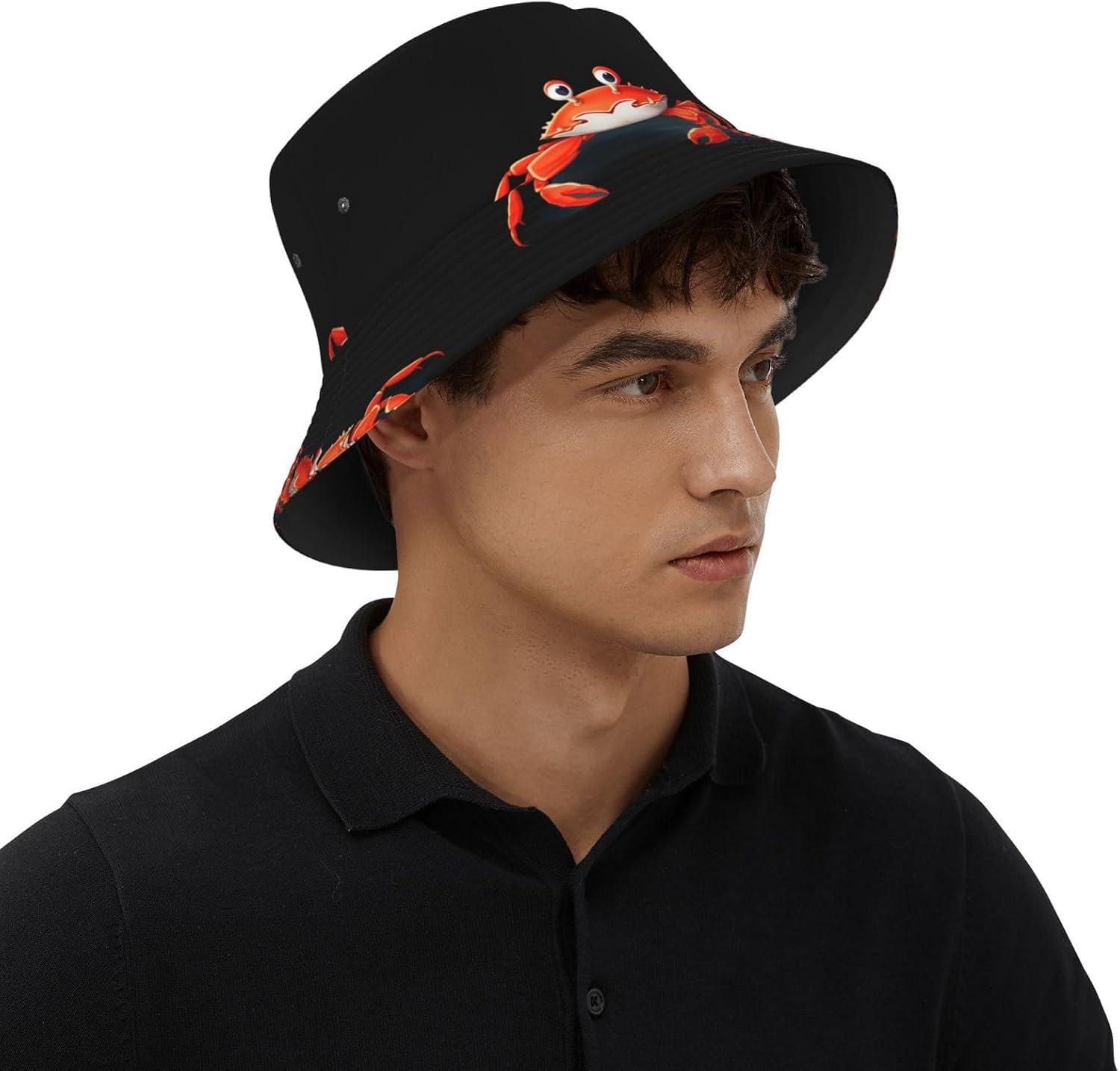 Beach Crab Prints Summer Outdoor Travel Bucket hat, a Beach Sun hat Suitable for Both Men and Women Black