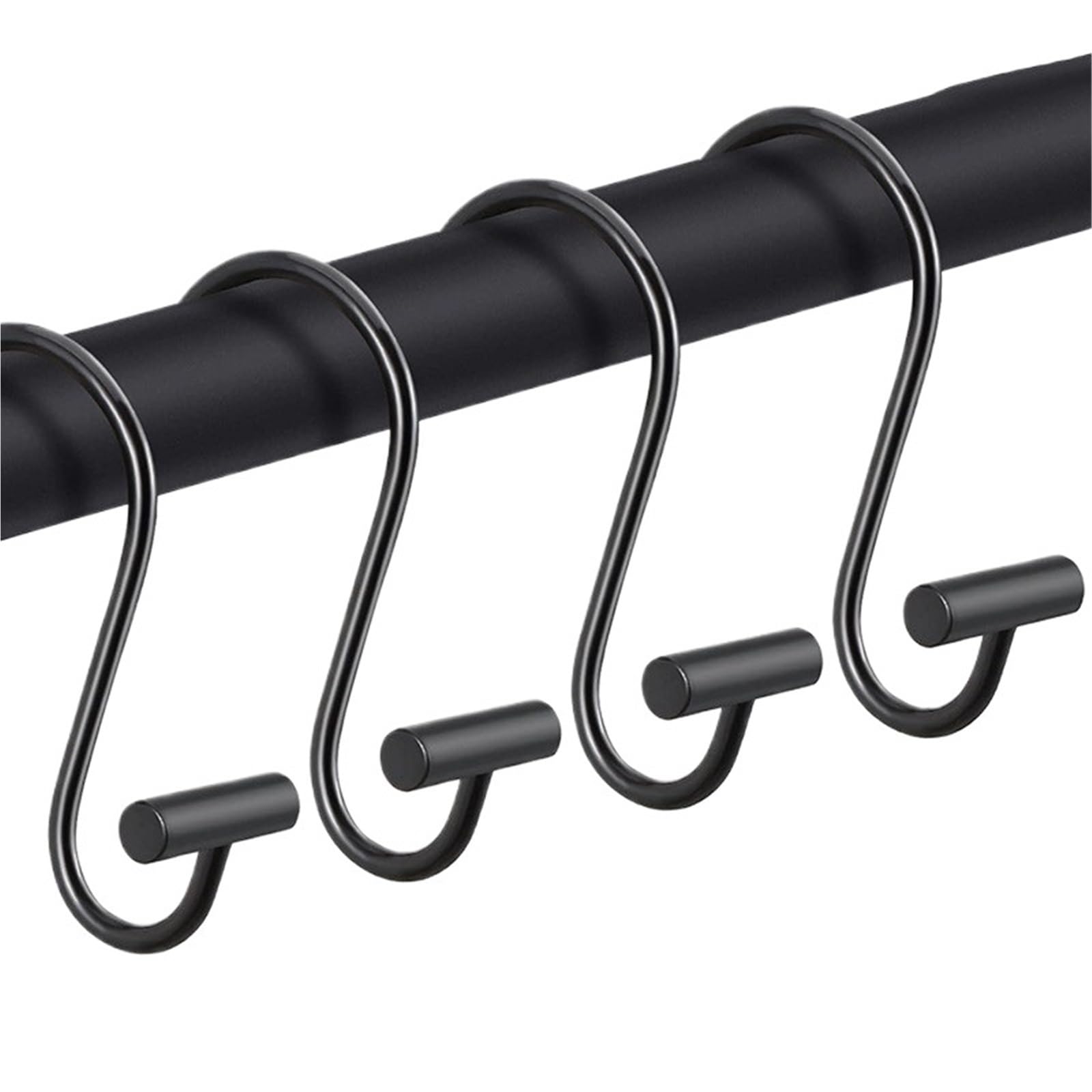 12-Pack Shower Curtain Hooks S-Shaped Hanging Cylindrical(12pcs-Black)