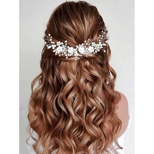 Miniatura 4 de GORAIS Flower Bride Wedding Hair Vine Crystal Bridal Headpieces Pearl Hair Accessories para mujeres y niñas