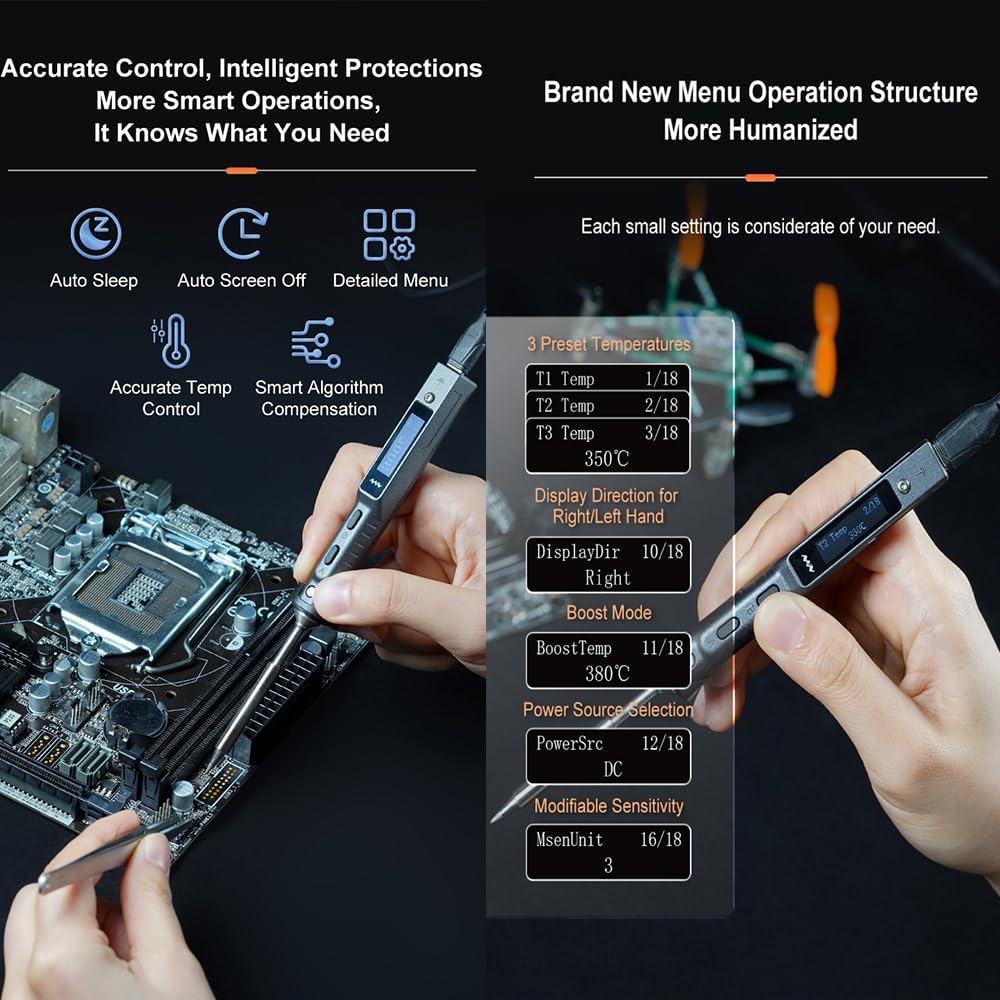 Original 65W TS101 Electric Soldering Iron Kit,Mini Digital Soldering Station,Adjustable Temperature,Programmable smart chip,Fast Heating BC2 Solder Tip,24V Power Supply, USB Type C Cable,Solder wire