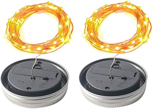 6PCS Solar Mason Jar Lid Light 20 LEDs Hanging Lantern Lamp 2m String Lights Handle Firefly Jar Lids Lights for Patio Garden Decor(Warm Light)