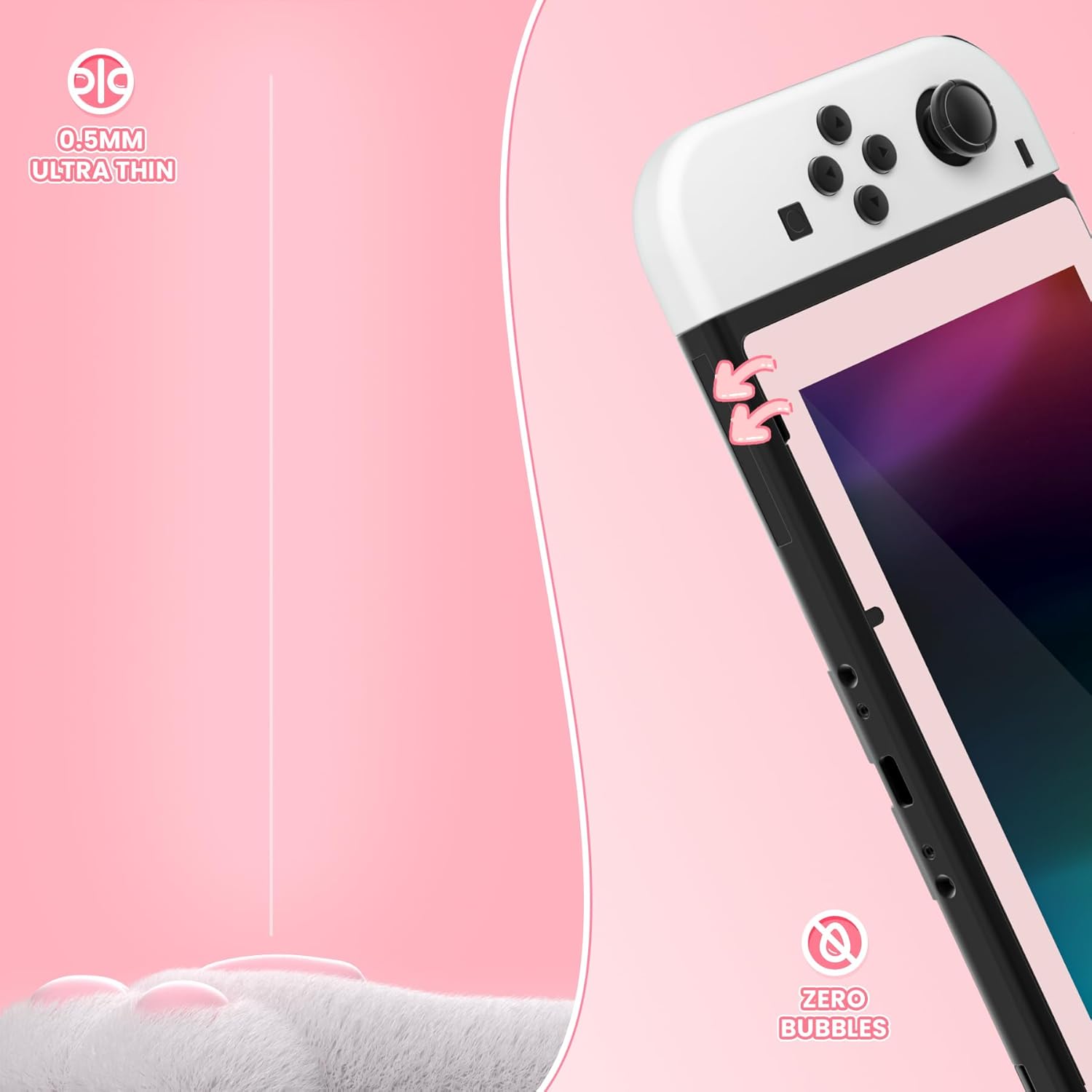 eXtremeRate 2 Pack Cherry Blossoms Pink Border Transparent HD Clear Saver Protector Film, Tempered Glass Screen Protector for Nintendo Switch [Anti-Fingerprint, Shatterproof, Bubble-Free] - Image 7