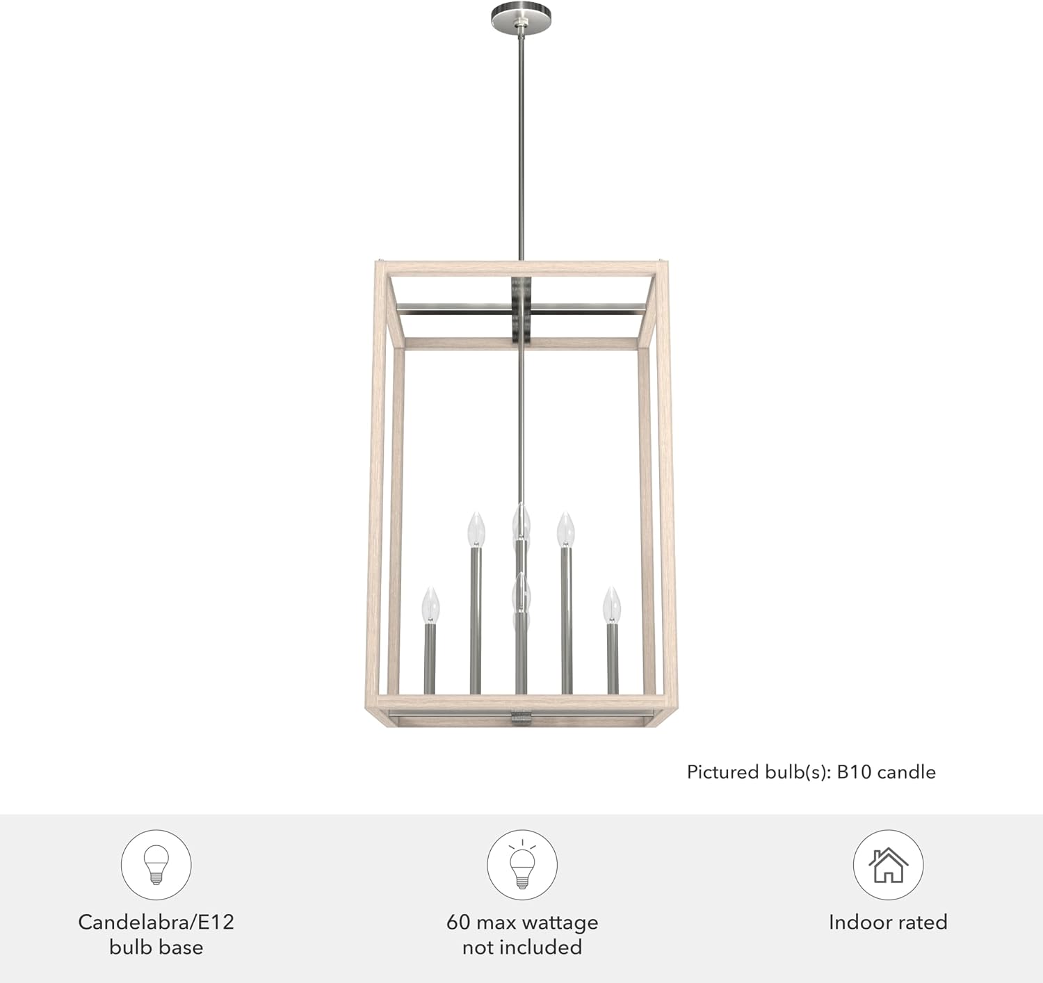 Hunter - Squire Manor 8-light Brushed Nickel, Large Pendant Light, Dimmable, Rectangle Shaped, for Bedrooms, Kitchens, Dining, Living Rooms - 19679