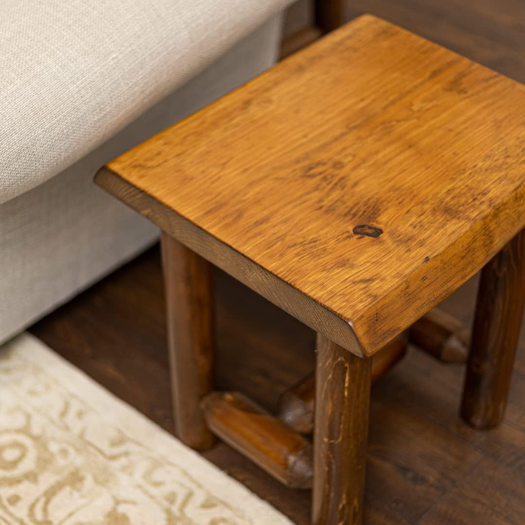Rustic Log Live Edge End Table – Small Indoor End Table or Night Stand Table Live Edge Wood (Honey Pine)