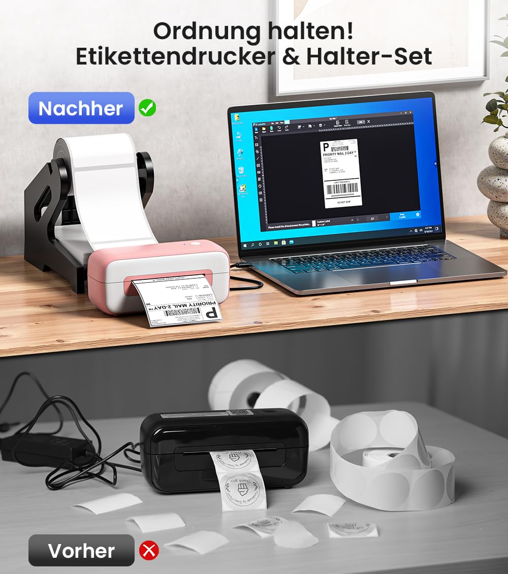 Phomemo Stampante per etichette DHL con porta etichette, 4x6 pollici per telefono/PC, stampante per etichette di spedizione, logo, indirizzo, prezzo, etichette per barattoli di spezie, rosa