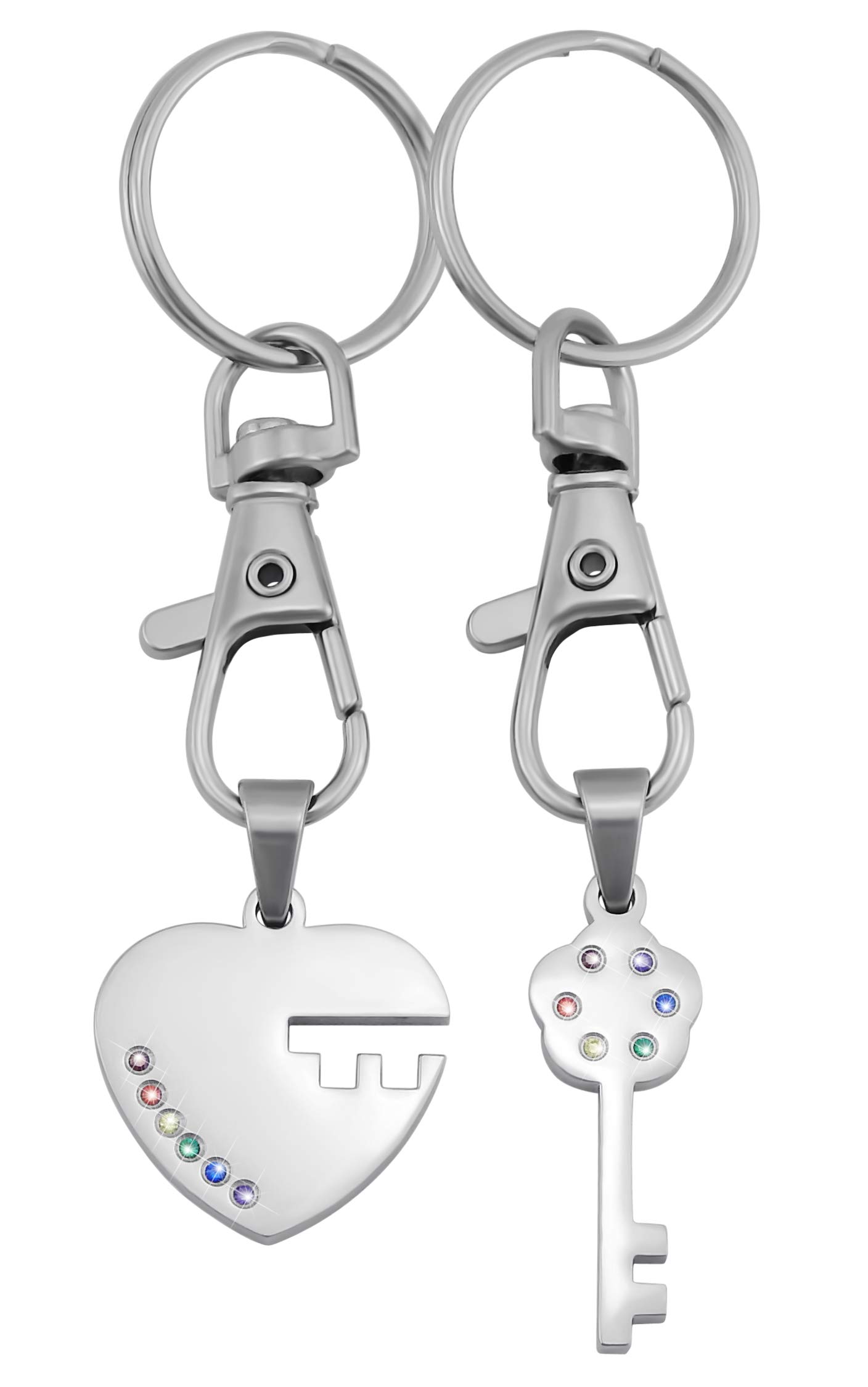 Schlüsselanhänger personalisiert 2 Stück Schlüssel und Schloss | Schlüsselanhänger mit Gravur Set Edelstahl Silber | personalisierte Schlüsselanhänger für Paare Freund Freundin Partner