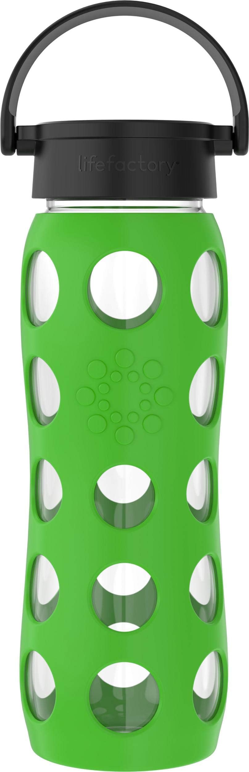 Lifefactory 22oz BPA Free Glass Water Bottle with Classic Cap and Protective Silicone Sleeve Moss